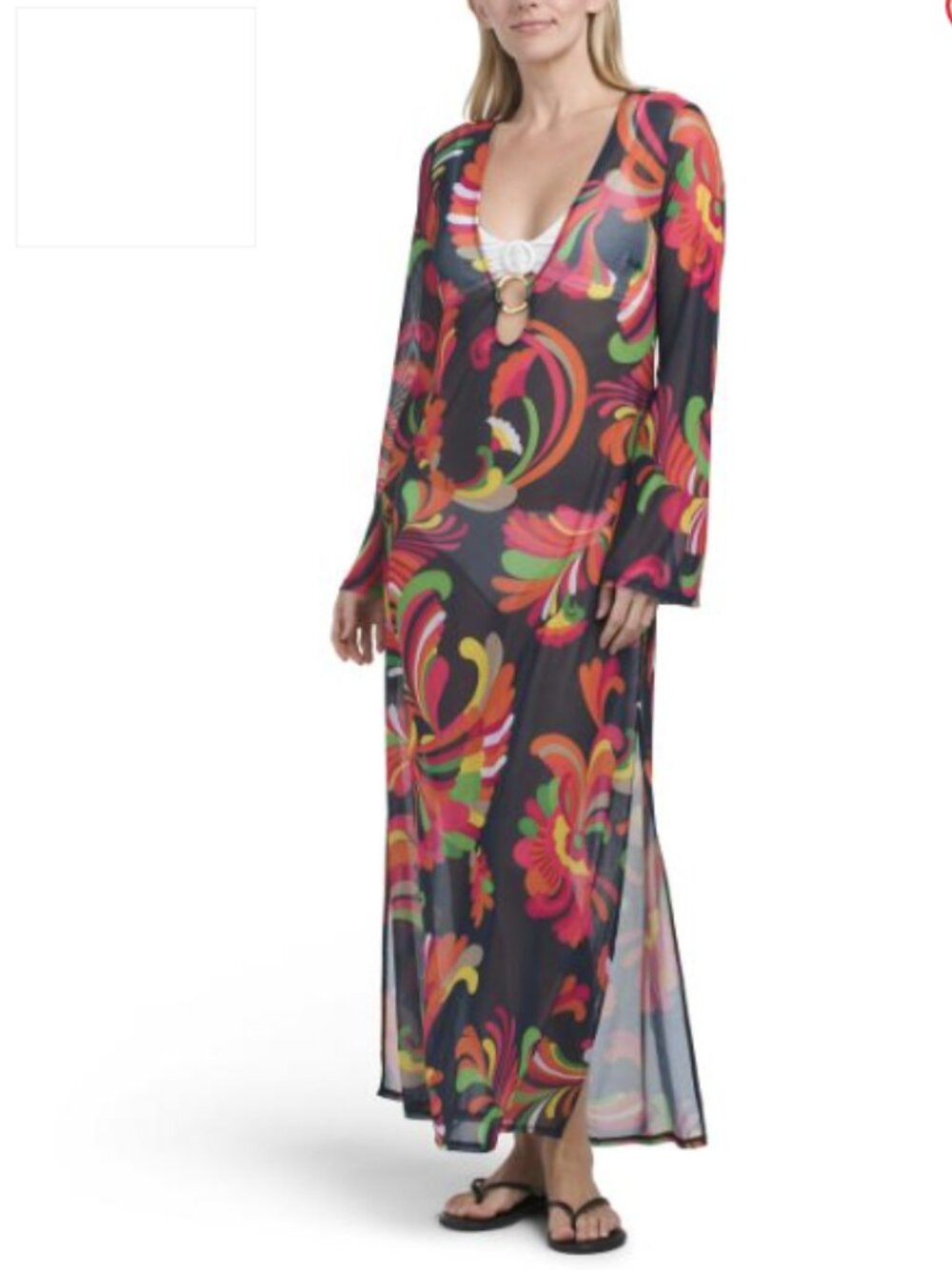 *NWT* TRINA TRUNK Poolside Print Mesh Maxi Swim Cover-up Dress, Size M